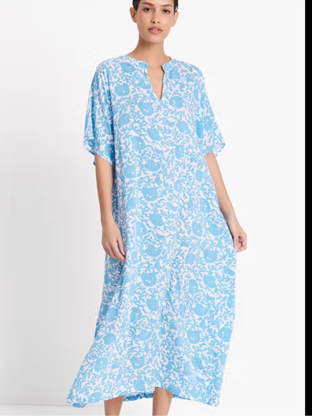 kate spade L/XL Light Blue & White Floral coral sea Caftan Cover-Up